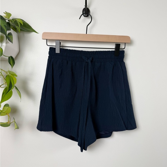 Petal & Pup Pants - Petal + Pup Navy Blue Crinkle Gauze Shorts Elastic Waist Drawstring Size S